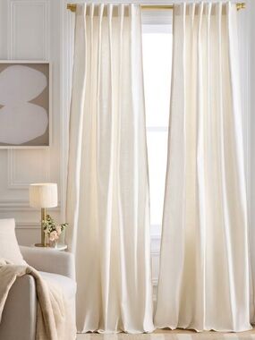 QUINCE 48x108 Piped Edge Cotton Curtain Ivory/Oatmeal